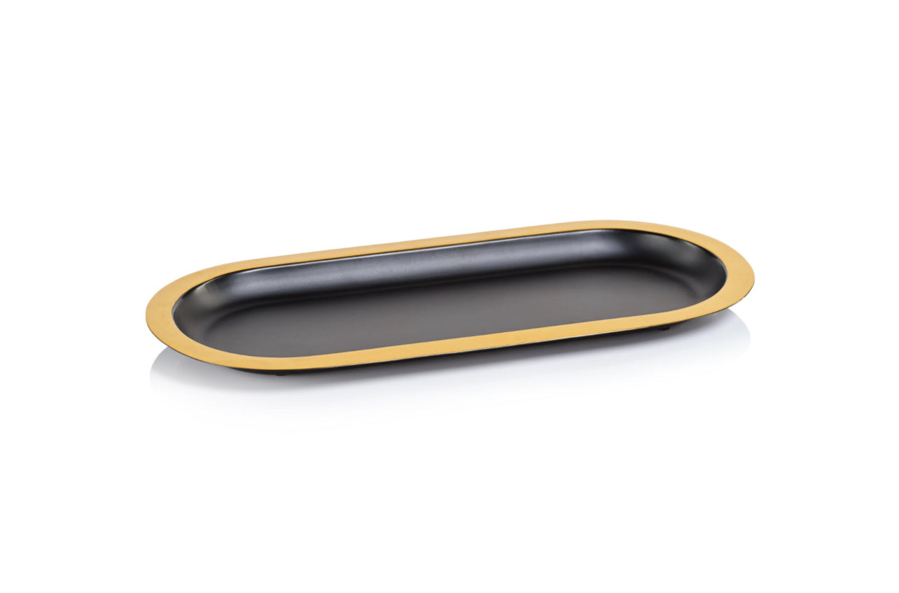 Oval Tray - Black w/ Gold Border