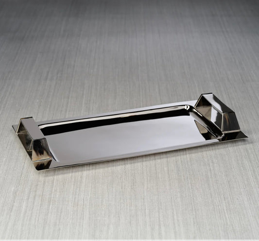 The Berkeley Rectangular Bar Tray with Horn Trim - Polished Nickel