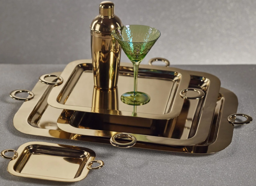 Barcardi Polished Brass Serving Tray - Gold, 10.25" x 7"