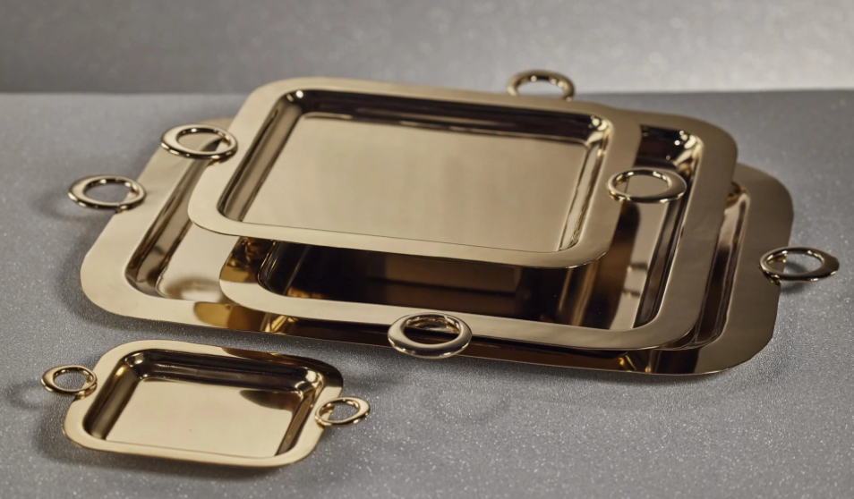 Barcardi Polished Brass Serving Tray - Gold, 10.25" x 7"